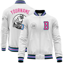 Загрузить изображение в средство просмотра галереи, Custom White Sky Blue Black-Pink Bomber Varsity Letterman Zipper Jacket