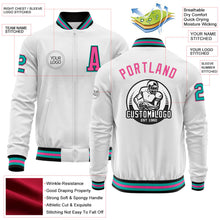 Laden Sie das Bild in den Galerie-Viewer, Custom White Aqua Black-Pink Bomber Varsity Letterman Zipper Jacket