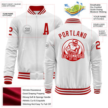 Загрузить изображение в средство просмотра галереи, Custom White Red Bomber Varsity Letterman Zipper Jacket