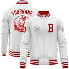 Загрузить изображение в средство просмотра галереи, Custom White Red Bomber Varsity Letterman Zipper Jacket