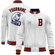Загрузить изображение в средство просмотра галереи, Custom White Navy-Orange Bomber Varsity Letterman Zipper Jacket