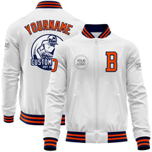 Загрузить изображение в средство просмотра галереи, Custom White Orange-Navy Bomber Varsity Letterman Zipper Jacket
