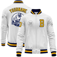 Charger l'image dans la galerie, Custom White Gold-Navy Bomber Varsity Letterman Zipper Jacket