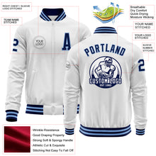Laden Sie das Bild in den Galerie-Viewer, Custom White Navy-Light Blue Bomber Varsity Letterman Zipper Jacket