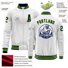 Charger l'image dans la galerie, Custom White Navy-Neon Green Bomber Varsity Letterman Zipper Jacket