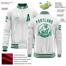 Загрузить изображение в средство просмотра галереи, Custom White Kelly Green Bomber Varsity Letterman Zipper Jacket