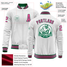 Charger l'image dans la galerie, Custom White Pink-Kelly Green Bomber Varsity Letterman Zipper Jacket