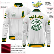Charger l'image dans la galerie, Custom White Green-Gold Bomber Varsity Letterman Zipper Jacket