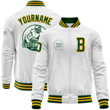 Charger l'image dans la galerie, Custom White Green-Gold Bomber Varsity Letterman Zipper Jacket
