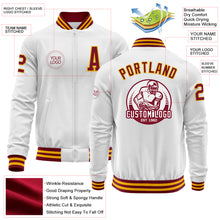 Charger l'image dans la galerie, Custom White Crimson-Gold Bomber Varsity Letterman Zipper Jacket