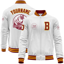 Charger l'image dans la galerie, Custom White Crimson-Gold Bomber Varsity Letterman Zipper Jacket