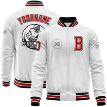 Charger l'image dans la galerie, Custom White Red-Black Bomber Varsity Letterman Zipper Jacket