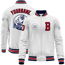 Charger l'image dans la galerie, Custom White Red-Navy Bomber Varsity Letterman Zipper Jacket