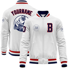 Charger l'image dans la galerie, Custom White Navy-Red Bomber Varsity Letterman Zipper Jacket