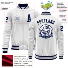 Load image into Gallery viewer, Custom White Navy-Gray Bomber Varsity Letterman Zipper Jacket
