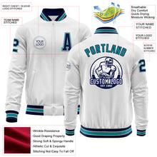Charger l'image dans la galerie, Custom White Navy Gray-Teal Bomber Varsity Letterman Zipper Jacket