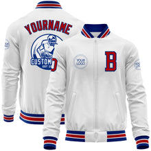 Charger l'image dans la galerie, Custom White Red-Royal Bomber Varsity Letterman Zipper Jacket
