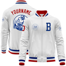 Charger l'image dans la galerie, Custom White Red-Royal Bomber Varsity Letterman Zipper Jacket