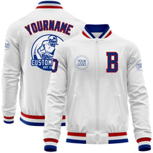 Charger l'image dans la galerie, Custom White Royal-Red Bomber Varsity Letterman Zipper Jacket