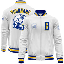 Charger l'image dans la galerie, Custom White Royal-Yellow Bomber Varsity Letterman Zipper Jacket