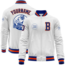 Charger l'image dans la galerie, Custom White Royal-Orange Bomber Varsity Letterman Zipper Jacket