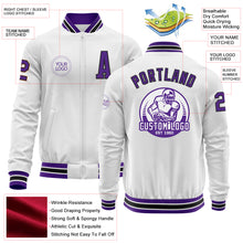 Laden Sie das Bild in den Galerie-Viewer, Custom White Purple-Black Bomber Varsity Letterman Zipper Jacket
