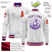 Charger l'image dans la galerie, Custom White Orange-Purple Bomber Varsity Letterman Zipper Jacket