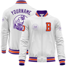 Charger l'image dans la galerie, Custom White Orange-Purple Bomber Varsity Letterman Zipper Jacket