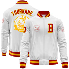 Charger l'image dans la galerie, Custom White Red-Gold Bomber Varsity Letterman Zipper Jacket