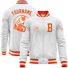 Charger l'image dans la galerie, Custom White Orange Bomber Varsity Letterman Zipper Jacket