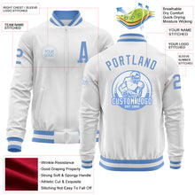 Laden Sie das Bild in den Galerie-Viewer, Custom White Light Blue Bomber Varsity Letterman Zipper Jacket