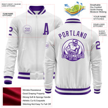 Laden Sie das Bild in den Galerie-Viewer, Custom White Purple Bomber Varsity Letterman Zipper Jacket
