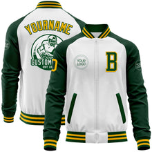 Charger l'image dans la galerie, Custom White Gold-Green Bomber Varsity Letterman Two Tone Zipper Jacket