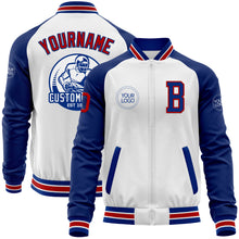 Charger l'image dans la galerie, Custom White Red-Royal Bomber Varsity Letterman Two Tone Zipper Jacket