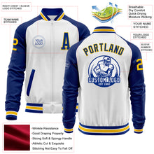 Charger l'image dans la galerie, Custom White Yellow-Royal Bomber Varsity Letterman Two Tone Zipper Jacket