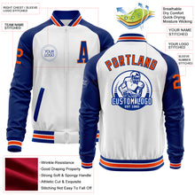 Laden Sie das Bild in den Galerie-Viewer, Custom White Orange-Royal Bomber Varsity Letterman Two Tone Zipper Jacket