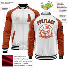 Charger l'image dans la galerie, Custom White Black-Texas Orange Bomber Varsity Letterman Two Tone Zipper Jacket