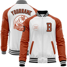 Charger l'image dans la galerie, Custom White Black-Texas Orange Bomber Varsity Letterman Two Tone Zipper Jacket