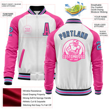 Charger l'image dans la galerie, Custom White Light Blue Black-Pink Bomber Varsity Letterman Two Tone Zipper Jacket