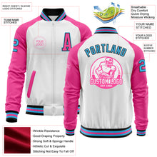 Загрузить изображение в средство просмотра галереи, Custom White Sky Blue Black-Pink Bomber Varsity Letterman Two Tone Zipper Jacket