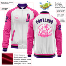 Charger l'image dans la galerie, Custom White Purple Black-Pink Bomber Varsity Letterman Two Tone Zipper Jacket