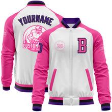 Charger l'image dans la galerie, Custom White Purple Black-Pink Bomber Varsity Letterman Two Tone Zipper Jacket