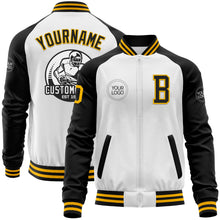 Charger l'image dans la galerie, Custom White Gold-Black Bomber Varsity Letterman Two Tone Zipper Jacket