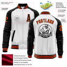 Laden Sie das Bild in den Galerie-Viewer, Custom White Orange-Black Bomber Varsity Letterman Two Tone Zipper Jacket