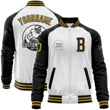 Charger l'image dans la galerie, Custom White Old Gold-Black Bomber Varsity Letterman Two Tone Zipper Jacket