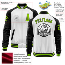 Charger l'image dans la galerie, Custom White Neon Green-Black Bomber Varsity Letterman Two Tone Zipper Jacket