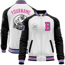 Laden Sie das Bild in den Galerie-Viewer, Custom White Light Blue Black-Pink Bomber Varsity Letterman Two Tone Zipper Jacket