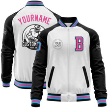 Загрузить изображение в средство просмотра галереи, Custom White Sky Blue Black-Pink Bomber Varsity Letterman Two Tone Zipper Jacket