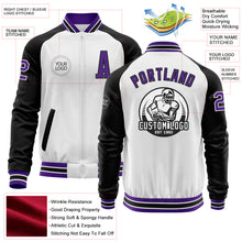Charger l'image dans la galerie, Custom White Purple-Black Bomber Varsity Letterman Two Tone Zipper Jacket