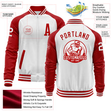 Charger l'image dans la galerie, Custom White Red Bomber Varsity Letterman Two Tone Zipper Jacket